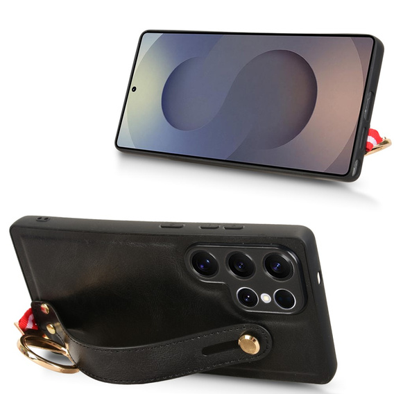 Etui do Samsung Galaxy S25 Ultra z paskiem na nadgarstek i podstawką – czarne