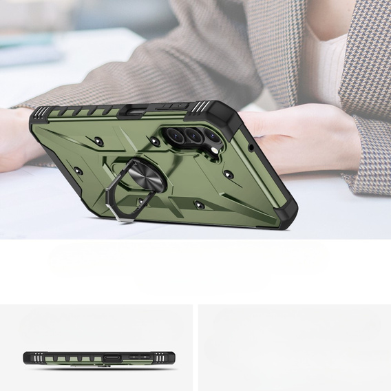 Etui pancerne do Samsung Galaxy A14 4G/5G, z ringiem, zielone