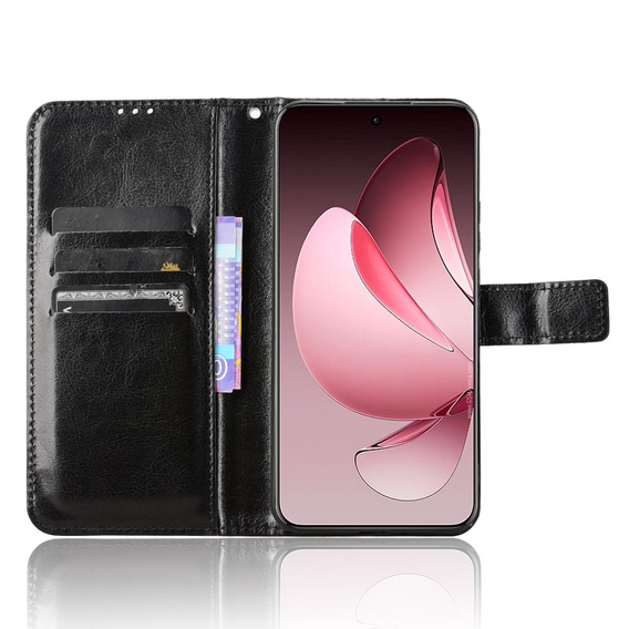 Etui z klapką do Oppo Reno 13 Pro, Crazy Horse Wallet, czarne