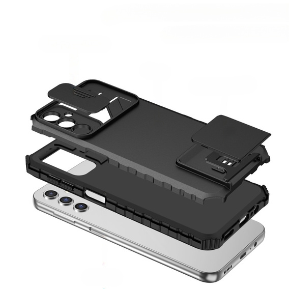 Etui pancerne do Samsung Galaxy A14 4G/5G, Camshield z podstawką, Czarne