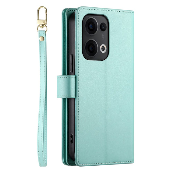 Etui z klapką do Oppo Reno 13 5G, Wallet Zipper Pocket, miętowe