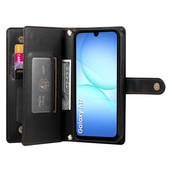 Etui z klapką do Samsung Galaxy A17 5G, Wallet Zipper Pocket, portfelowe, czarne
