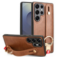 Etui do Samsung Galaxy S25 Ultra z paskiem na nadgarstek i podstawką – brązowe