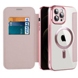 Etui z klapką do iPhone 12 Pro, RFID Wallet MagSafe z ochroną aparatu, różowe