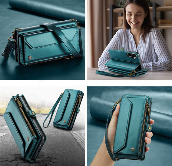 Etui portfelowe z zamkiem i paskami do Samsung Galaxy A17 5G - zielone