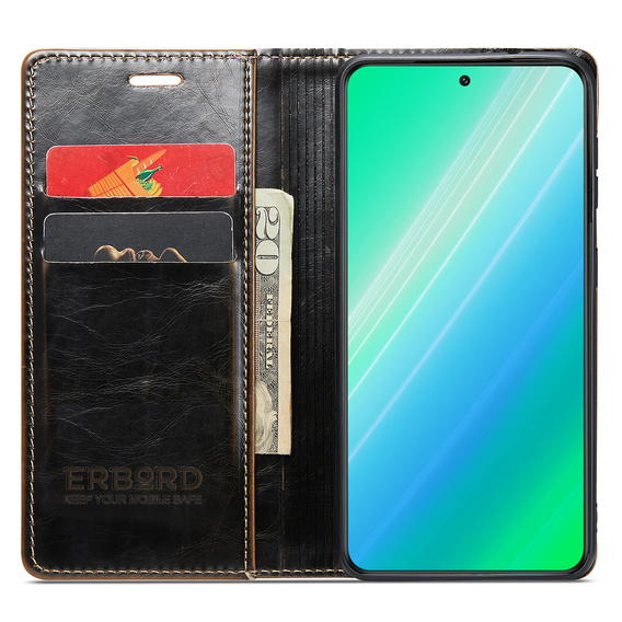 Etui z klapką do Samsung Galaxy S23, ERBORD Waxy Wallet, brązowe