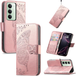 Etui z klapką do Xiaomi Redmi 15 5G / 4G, Motyl, różowe rose gold
