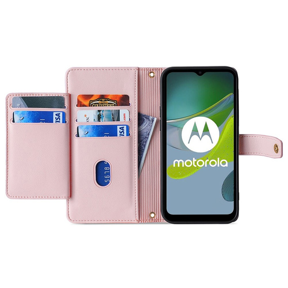 Etui z klapką do Motorola Moto G53 5G/ G23 4G/ G13 4G, Wallet Zipper Pocket, różowe