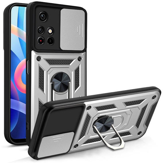 Etui pancerne do Xiaomi Poco M4 Pro 5G / Redmi Note 11S 5G, CamShield Slide, srebrne