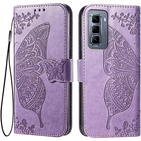 Etui z klapką do Infinix Hot 50 Pro+ 4G, Butterfly, fioletowe