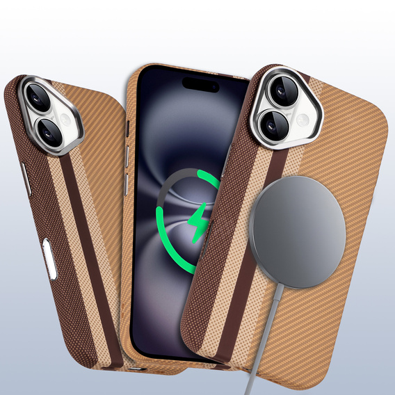 Etui do iPhone 16, Carbon Fiber MagSafe, żółte