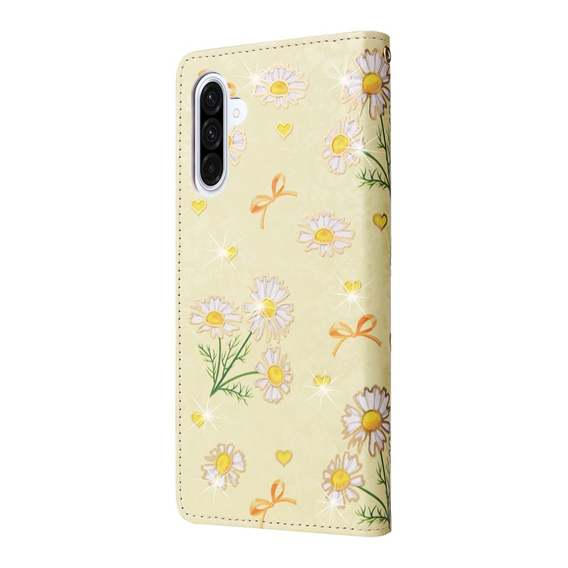 Etui z klapką do Galaxy A56 – żółte stokrotki, ochrona RFID, kieszenie na karty i banknoty