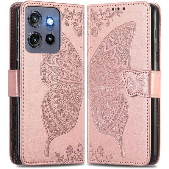 Etui z klapką do Motorola Edge 50 Neo / Motorola ThinkPhone 25, Butterfly, różowe rose gold
