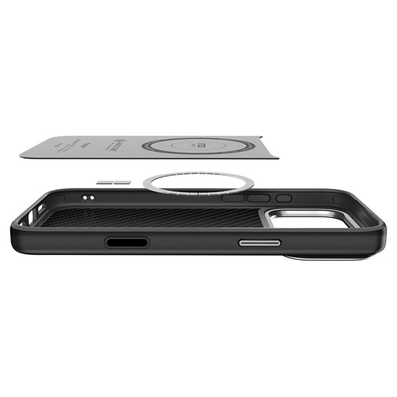 Etui Spigen Enzo Aramid Mag MagSafe do iPhone 17 Pro Max, carbon czarne / srebrne