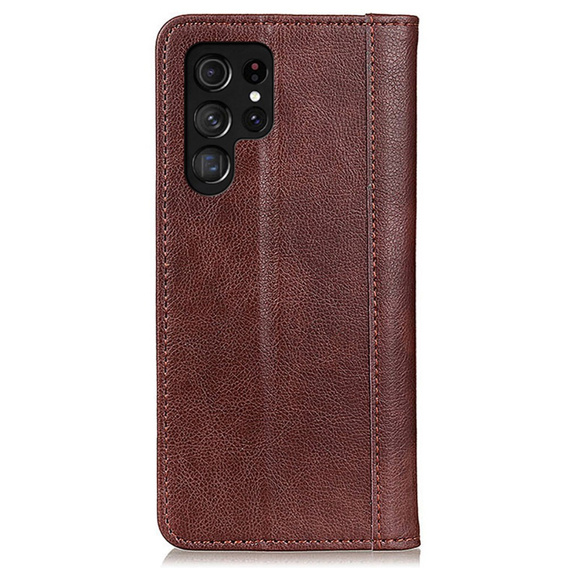 Skórzane Etui do Samsung Galaxy S24 Ultra, Wallet Litchi Leather, brązowe