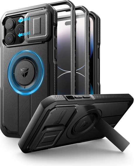 Etui pancerne do iPhone 14 Pro Max, Dexnor CamProtect MagSafe, czarne (Dwie ramki)