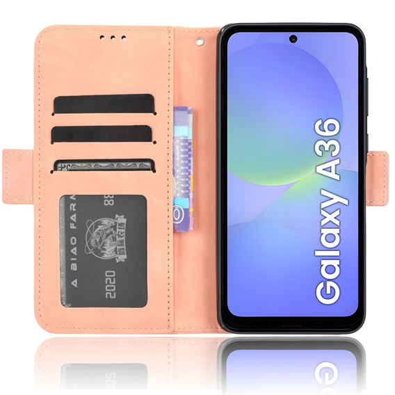 Etui z klapką do Samsung Galaxy A36 5G, Card Slot, różowe