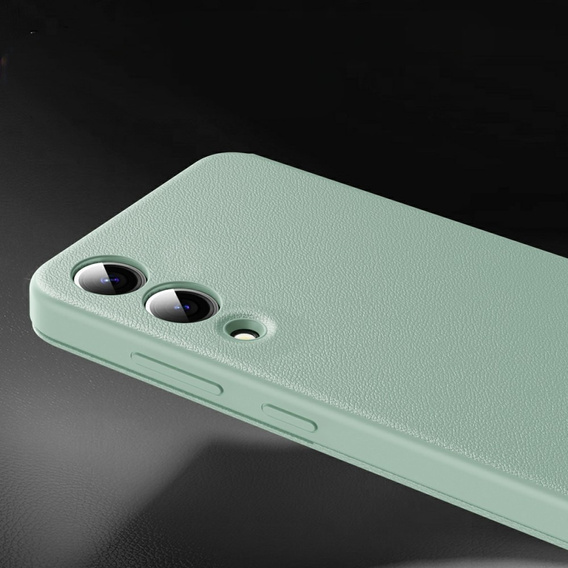 Etui do Samsung Galaxy S25 Edge – skórzane z okienkiem Smart View i kieszenią na kartę, zielone
