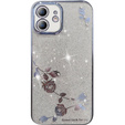 Etui do iPhone 12, Glitter Flower, niebieskie