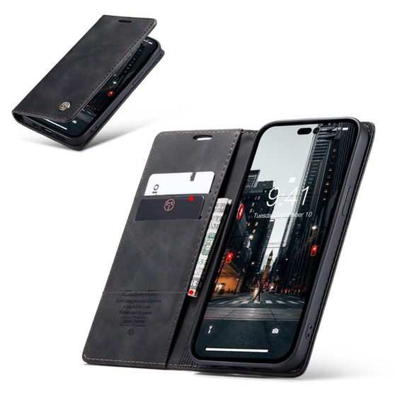 Etui CASEME do iPhone 14 Pro, Leather Wallet Case, czarne