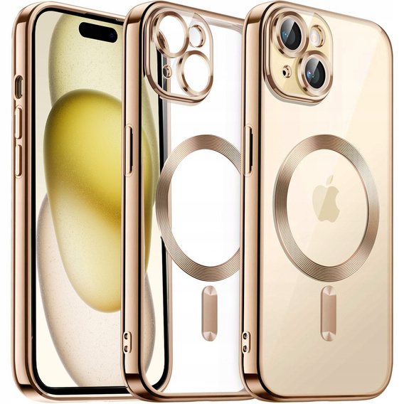 Etui do iPhone 15, Electro MagSafe, złote + Szkło na ekran
