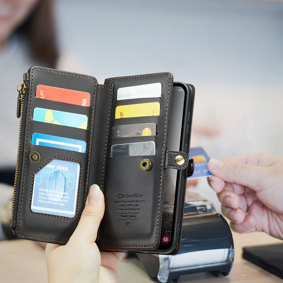 Etui z klapką do Samsung Galaxy A17 5G, portfelowe z zamkiem i paskami - czarne