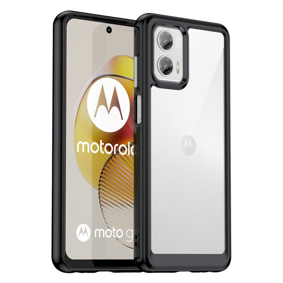 Zestaw Etui do Motorola Moto G73 5G, Fusion Hybrid, przezroczyste z czarną ramką + szkło