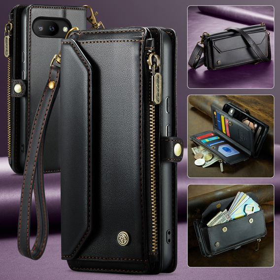 Etui CaseMe do Google Pixel 9a – portfelowe z zamkiem i paskami, czarne