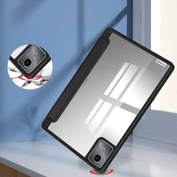 Pokrowiec z miejscem na rysik do Lenovo Tab M11 – przezroczysty tył, czarna klapka