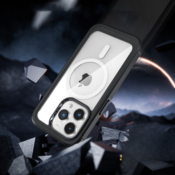 Etui do iPhone 15 Pro Max, Pancerne Full Protect 360° do MagSafe, szkło na ekran, czarne