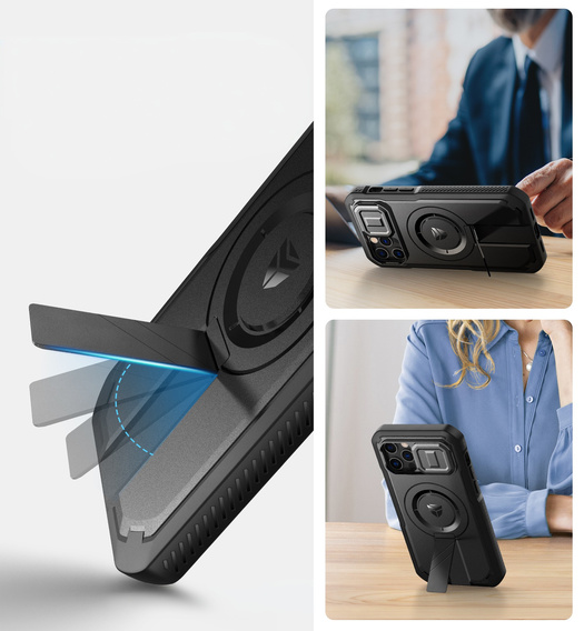Etui pancerne do iPhone 12 / iPhone 12 Pro, Dexnor CamProtect MagSafe, czarne (Dwie ramki)