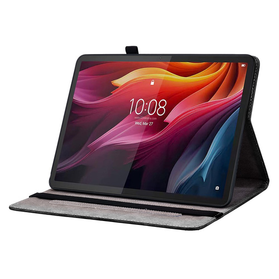 Etui do Lenovo Tab K11 Plus – czarne, z nadrukiem róży, z kieszeniami na karty i funkcją podstawki