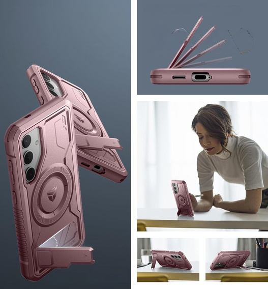 Etui pancerne do Samsung Galaxy S24, Dexnor Full Body MagSafe, różowe
