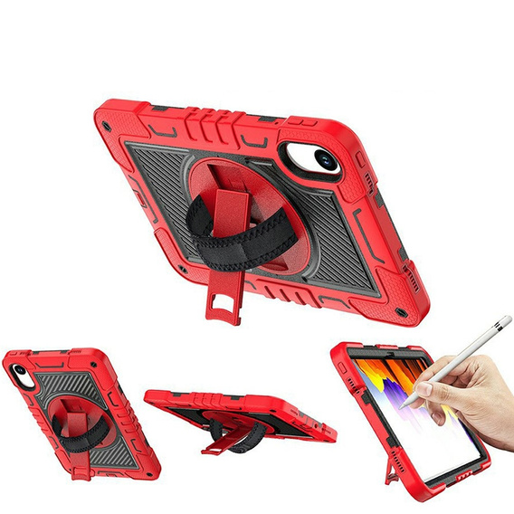 Pancerne etui do Xiaomi Redmi Pad 2 z podstawką i paskiem – czerwono-czarne