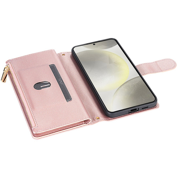 Etui z klapką do Samsung Galaxy A56 5G, Rhombus Crossbody Leather, różowe rose gold