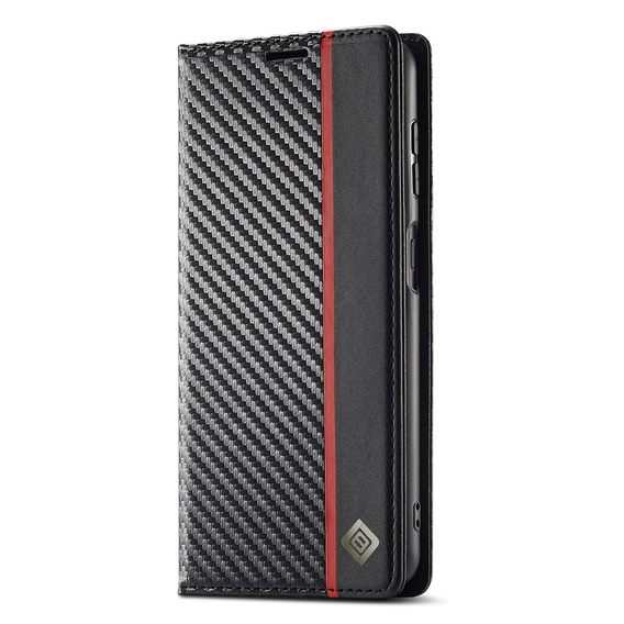 Etui z klapką LC.IMEEKE do Samsung Galaxy A17 5G, z fakturą karbonu, czarne