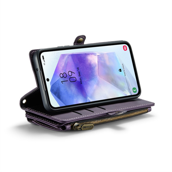 Etui CASEME do Samsung Galaxy A55 5G, RFID Leather Wallet, z paskiem na ramię, fioletowe