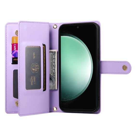 Etui z klapką do Samsung Galaxy S25 Edge, Wallet Zipper Pocket, fioletowe