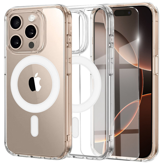 Etui Magnetyczne do iPhone 16 Pro Max, ERBORD CrystalMag, przezroczyste + Szkło na ekran