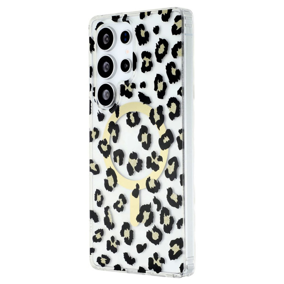 Etui magnetyczne do Samsung Galaxy S25 Ultra – przezroczyste z nadrukiem panterki, czarne