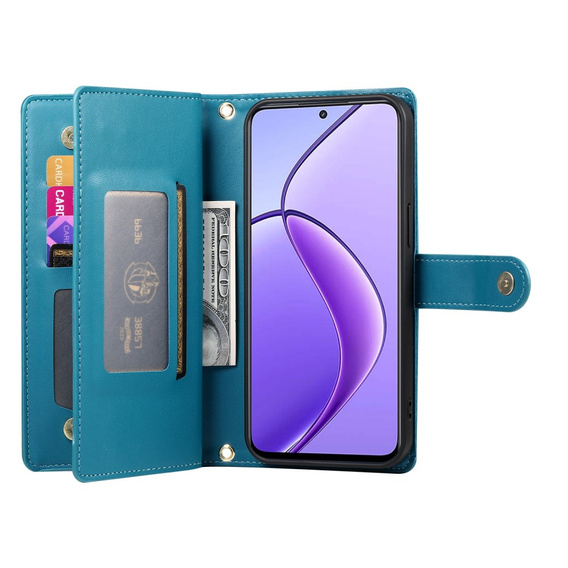 Etui z klapką do Realme 14 Pro+ 5G, Wallet Zipper Pocket, niebieskie