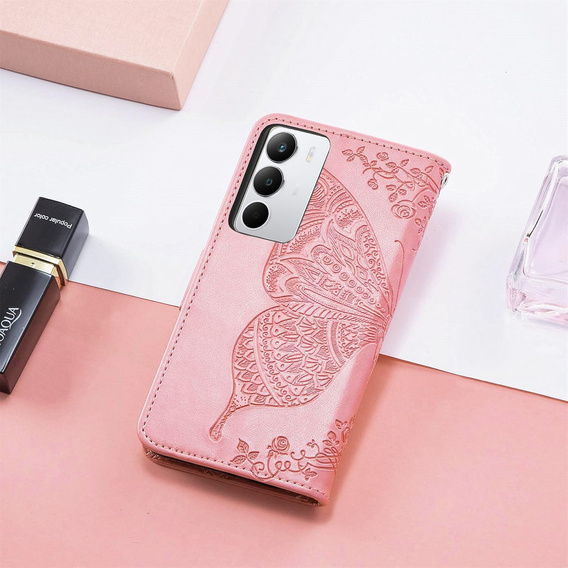 Etui z klapką Butterfly do Realme C71 – eleganckie i funkcjonalne, różowe