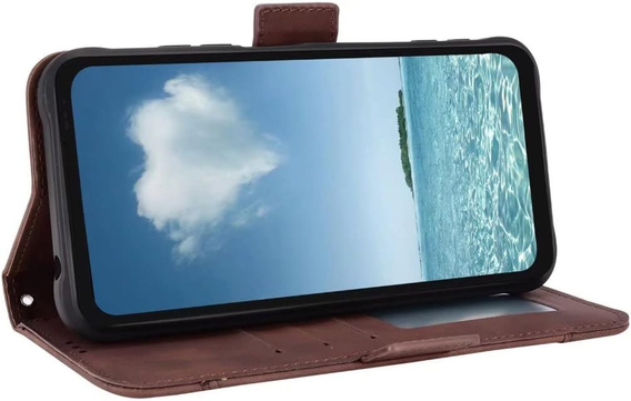 Etui z klapką do Realme 12+ Plus 5G, Card Slot, brązowe