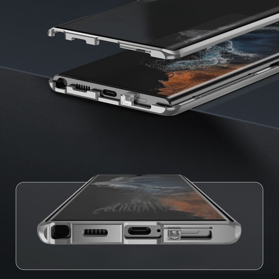Etui do Samsung Galaxy S23 Ultra, Magnetic Dual Glass, srebrne