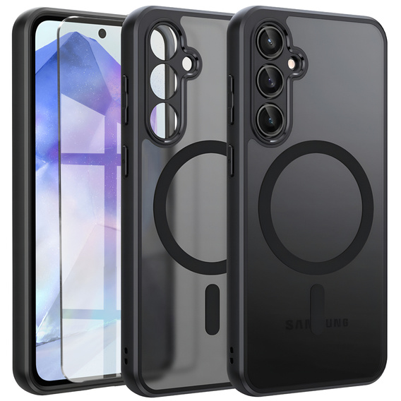 Etui do Samsung Galaxy A55, do MagSafe, ERBORD Matt Case, czarny + Szkło na ekran