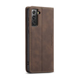 Etui CASEME do Samsung Galaxy S21 FE, Leather Wallet Case, kawowe