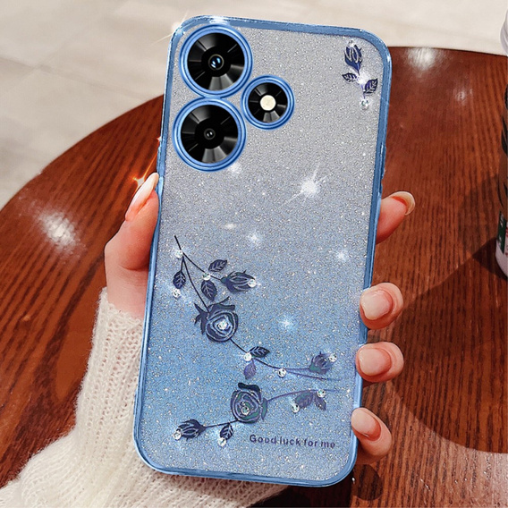 Etui do Infinix Hot 30i, Glitter Flower, niebieskie