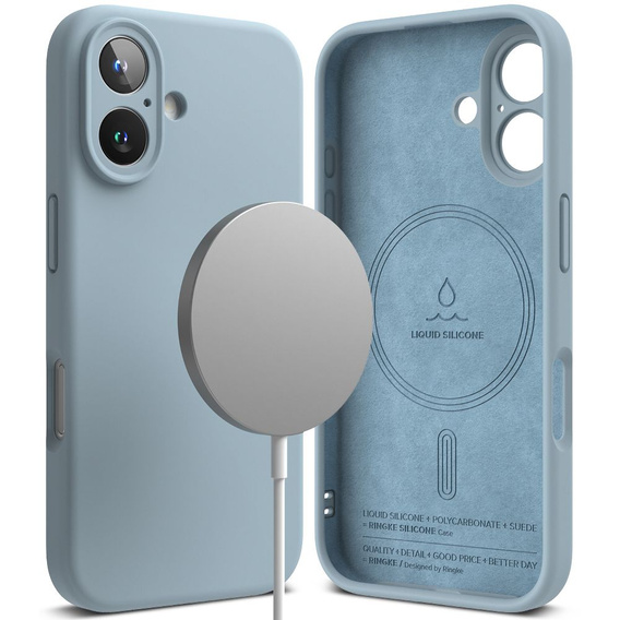 Etui Ringke do iPhone 16, Silicone MagSafe, niebieskie + Szkło Hartowane 9H
