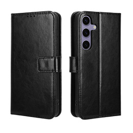 Etui z klapką do Samsung Galaxy S25 FE, Crazy Horse Wallet, czarne