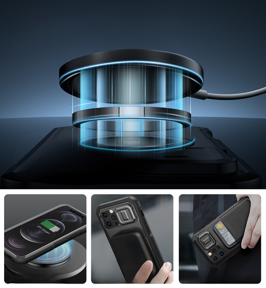 Etui pancerne do iPhone 12 / iPhone 12 Pro, Dexnor CamProtect MagSafe, czarne (Dwie ramki)